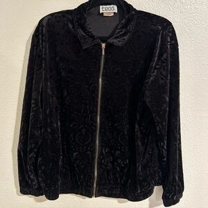 Teddi vintage black crushed velvet texture bomber zip up jacket-Womens large